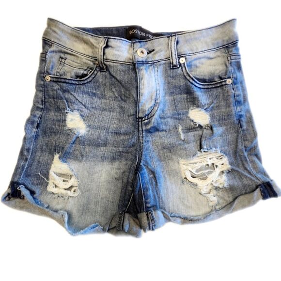 Boston Proper Light Wash Distressed Denim Shorts, 2 - Picture 1 of 7